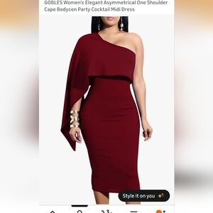 GOBLES Women's Elegant Asymmetrical One Shoulder Cape Bodycon Party Cocktail Mid